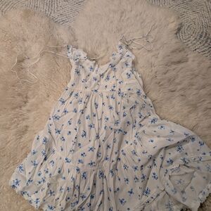 Floral White and Blue Dress